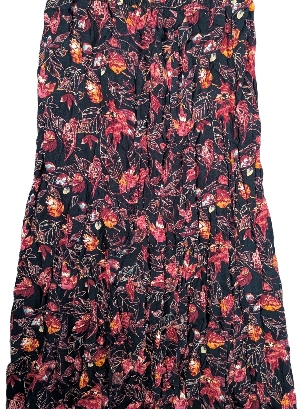 Liz Baker Black Tiered Maxi Skirt with Red & Orange Floral Print